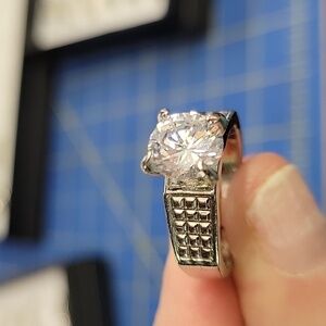 Solitaire Diamond Faux Silver Tone Ring Size 8